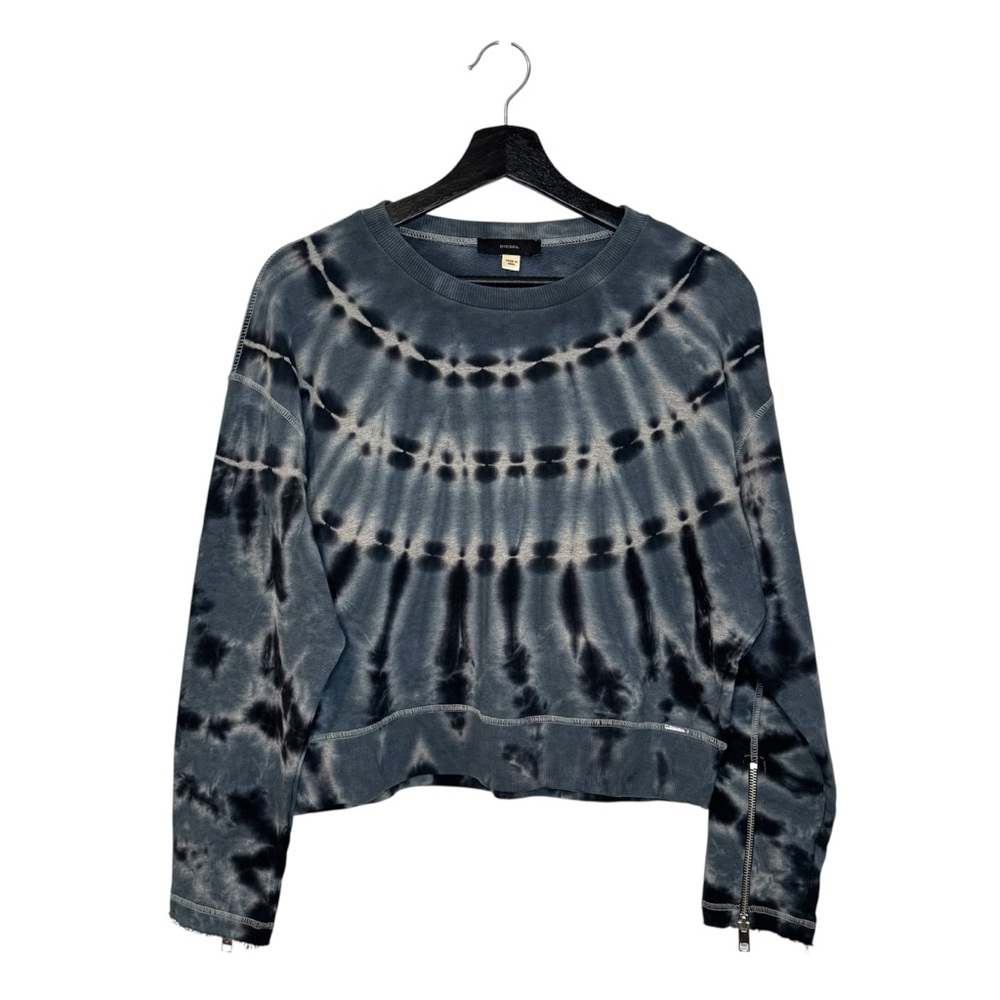 Diesel Casual Blue Tie-Dye Streetwear Crew Neck Sweater with Zipper Detail